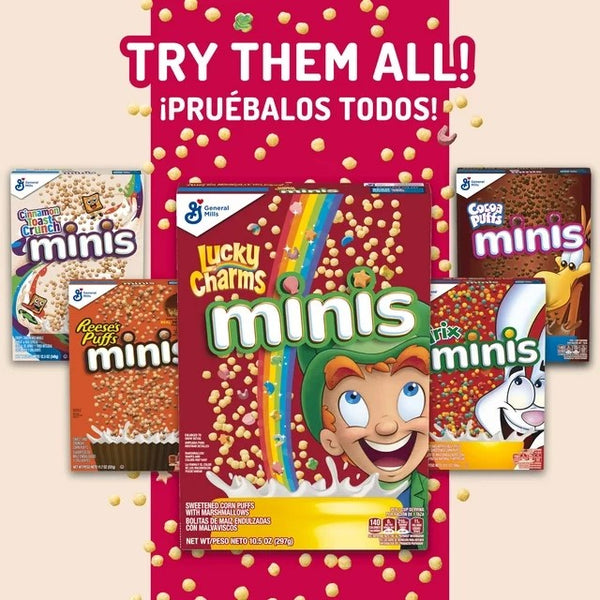 Minis Cereal with Marshmallows, Kids Breakfast Cereal, Family Size, 2 Packs, 18.6 oz per pack, plus 3 My Outlet Mall Resealable Storage Pouches