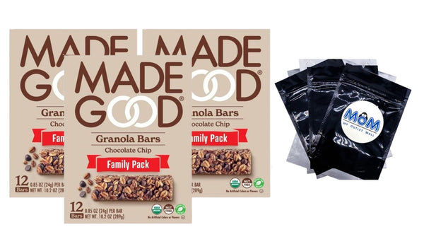 Chocolate Chip Granola Bars, 12 Healthy Snack Bars - 3 packs- 10.2 oz 12 count per pack - plus 3 My Outlet Mall Resealable Storage Pouches
