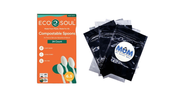 Plant-Based Compostable Spoons - 1 pack - 24 Count per pack - plus 3 My Outlet Mall Resealable Storage Pouches