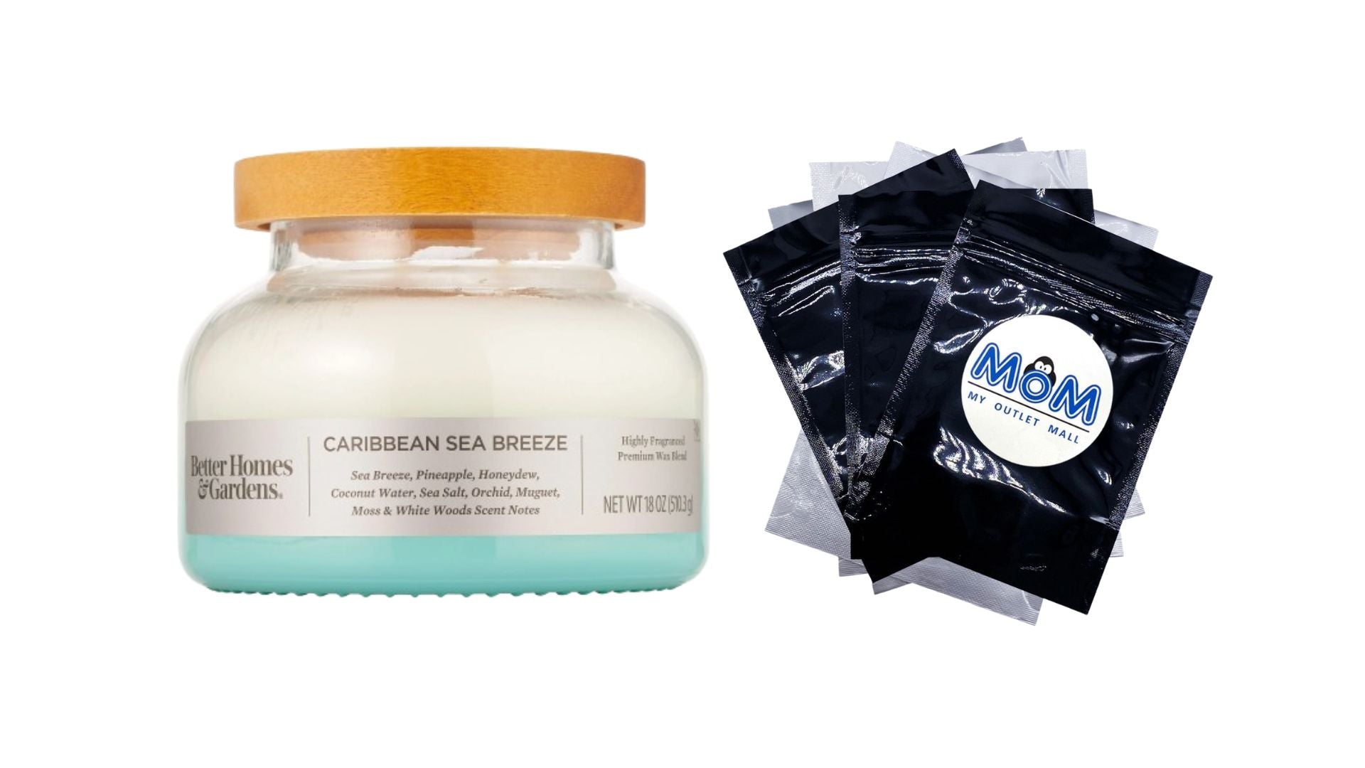 Caribbean Sea Breeze Scented 2-Wick Ombre Bell Jar Candle - 1 pack - 18 oz per pack - plus 3 My Outlet Mall Resealable Storage Pouches