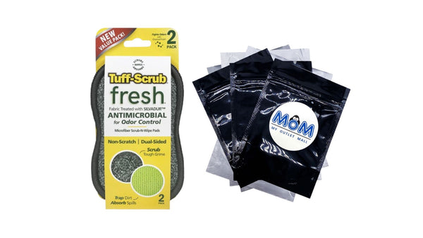 Microfiber Scrub-N-Wipe Cleaning Sponge Pad Regular Size - 1 pack - 2 count per pack plus 3 My Outlet Mall Resealable Storage Pouches