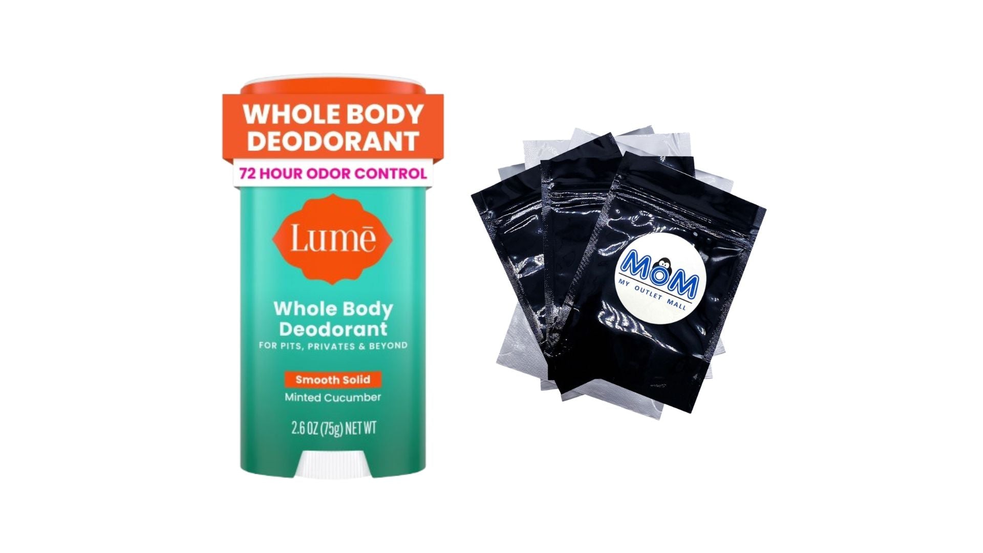 Whole Body Women’s Deodorant Smooth Solid Stick Aluminum-Free, Minted Cucumber - 1 pack - 2.6 oz per pack - plus 3 My Outlet Mall Resealable Storage Pouches