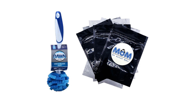 Ultra 11" Puff Glassware and Dish Cleaning Brush Wand with Sponge Head - 1 pack - plus 3 My Outlet Mall Resealable Storage Pouches