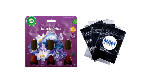 Essential Mist Refill, Black Lotus & Violet, Air Freshener, Essential Oils 3 count - 1 pack - plus 3 My Outlet Mall Resealable Storage Pouches