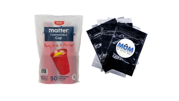 Compostable Disposable Cups, 18 oz, Red - 1 pack - 50 Count per pack - plus 3 My Outlet Mall Resealable Storage Pouches
