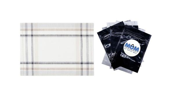 Monday Plaid Fabric Placemat, Beige, 14" W x 20" L - 1 pack - plus 3 My Outlet Mall Resealable Storage Pouches