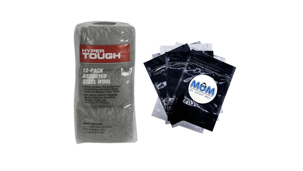 Multi Grade Assorted Steel Wool Pads - 1 pack - 12 count per pack - plus 3 My Outlet Mall Resealable Storage Pouches