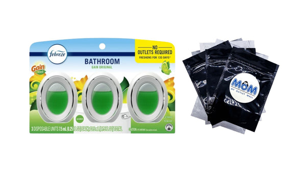 Bathroom Air Freshener, Small Spaces Odor-Fighting, Gain Original, 3 Count - 1 pack - plus 3 My Outlet Mall Resealable Storage Pouches