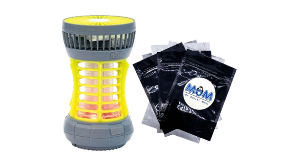 Bug Zapper, Yellow, 2-in-1 Fan & LED Light, Outdoor Use, Electronic 5V, Rechargeable - 1 pack - plus 3 My Outlet Mall Resealable Storage Pouches