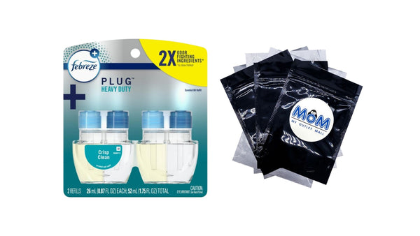 Plug In Air Freshener, Odor-Fighting Scented Oil Refill, Heavy Duty Crisp Clean, 2 Refills - 1 pack - plus 3 My Outlet Mall Resealable Storage Pouches