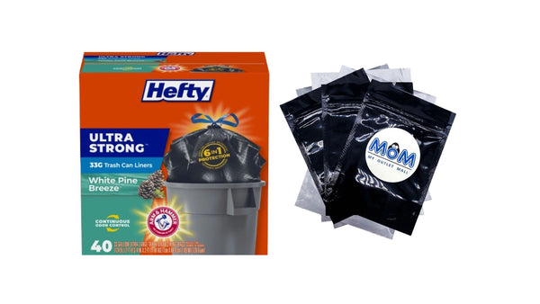 Ultra Strong 33-gallon Trash Bags, Large Trash Bags, Black, White Pine Breeze Scent - 1 pack - 40 count per pack - plus 3 My Outlet Mall Resealable Storage Pouches