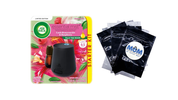 Essential Mist Starter Kit (Diffuser + Refill) Lush Honeysuckle and Raspberry Scent - 1 pack - plus 3 My Outlet Mall Resealable Storage Pouches