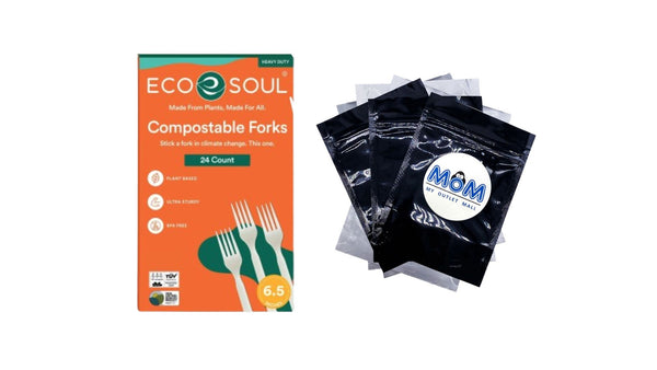Plant-Based Compostable Forks - 1 pack - 24 Count per pack - plus 3 My Outlet Mall Resealable Storage Pouches