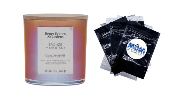 Bronze Mahogany Scented 2-Wick Iridescent Jar Candle - 1 pack - 12 oz per pack - plus 3 My Outlet Mall Resealable Storage Pouches