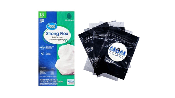 Strong Flex Tall Kitchen Drawstring Bags, Mint Scent, 13 Gallon - 1 pack - 40 Count per pack - plus 3 My Outlet Mall Resealable Storage Pouches