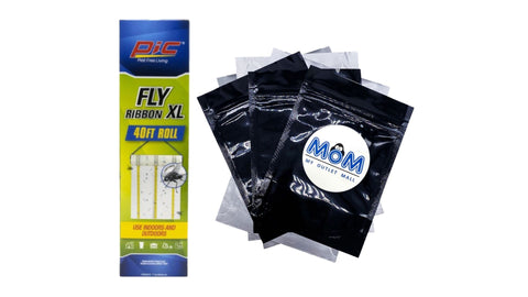 Fly Ribbon XL -Fly Traps for Outdoors and Barns, Paper, 40FT Roll - 1 pack - plus 3 My Outlet Mall Resealable Storage Pouches