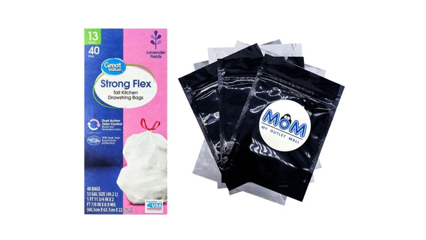 Strong Flex 13-Gallon Drawstring Tall Kitchen Trash Bags, Lavender Fields - 1 pack - 40 Count per pack - plus 3 My Outlet Mall Resealable Storage Pouches