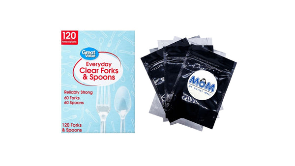 Plastic Everyday Clear Fork and Spoon Combo - 1 pack - 120 Count per pack - plus 3 My Outlet Mall Resealable Storage Pouches