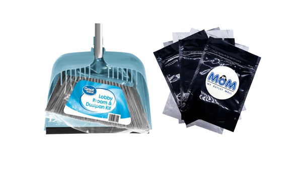 Lobby Broom and Dustpan Set, 2.75" x 11.81" x 41", Blue - 1 pack - plus 3 My Outlet Mall Resealable Storage Pouches