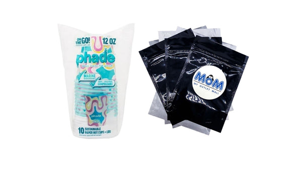 Marine Biodegradable and Compostable Paper Hot Cups with Lids, Squiggle Multi Color 12 oz - 1 pack - 10 Count per pack - plus 3 My Outlet Mall Resealable Storage Pouches