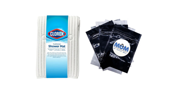 Foam Cushioned Shower Mat with Suction Cups, White 21" x 21" - 1 pack - plus 3 My Outlet Mall Resealable Storage Pouches
