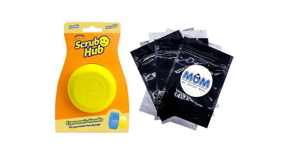 Scrub Hub Handle, Scrubbing Pad, Yellow - 1 pack  plus 3 My Outlet Mall Resealable Storage Pouches