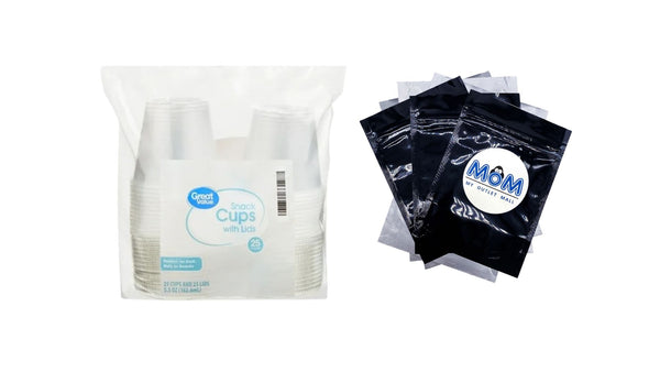 Disposable Plastic Cups with Lids, White, 5.5 oz - 1 pack - 25 Count per pack - plus 3 My Outlet Mall Resealable Storage Pouches