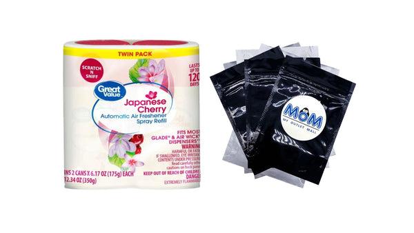 Automatic Air Freshener Spray Refill, Cherry Blossom, Twin pack - 1 pack - plus 3 My Outlet Mall Resealable Storage Pouches