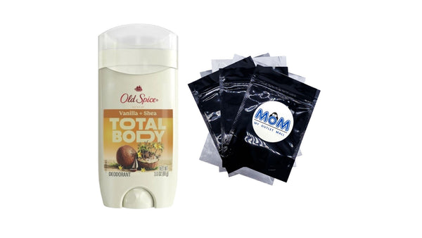 Whole Body Deodorant for Men, Aluminum Free Vanilla + Shea Butter, 24/7 Total Body Freshness, Anti-chafe Stick - 1 pack - 3 oz per pack - plus 3 My Outlet Mall Resealable Storage Pouches