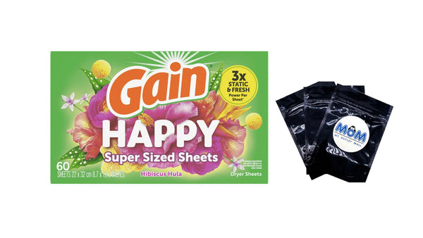 Super Sized Dryer Sheets, Happy, Hibiscus Hula Scent- 1 pack - 60 count per pack - plus 3 My Outlet Mall Resealable Storage Pouches