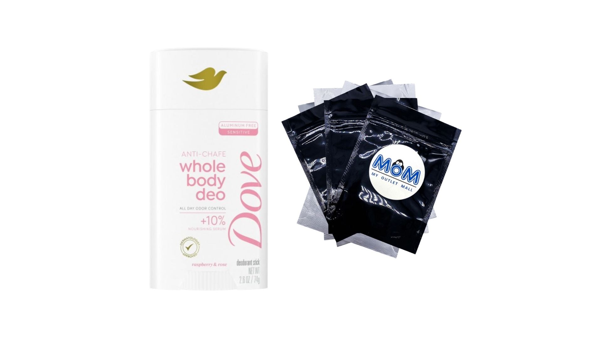 Aluminum Free Whole Body Deo Anti-Chafe Deodorant Stick for Women Raspberry & Rose - 1 pack - 2.6 oz per pack - plus 3 My Outlet Mall Resealable Storage Pouches