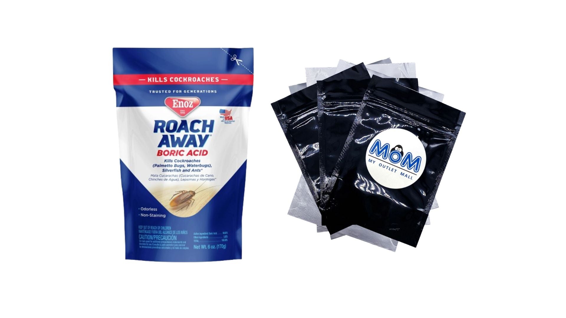 Roach Away Boric Acid Powder, Cockroach Killer - 1 pack - 6 oz per pack - plus 3 My Outlet Mall Resealable Storage Pouches