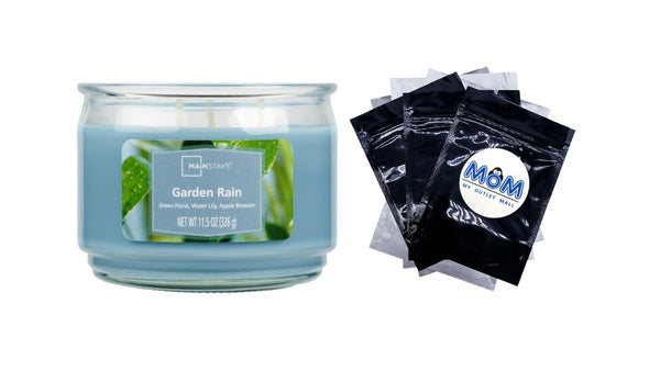 Garden Rain Scented 3-Wick Glass Jar Candle - 1 pack - 11.5 oz per pack - plus 3 My Outlet Mall Resealable Storage Pouches