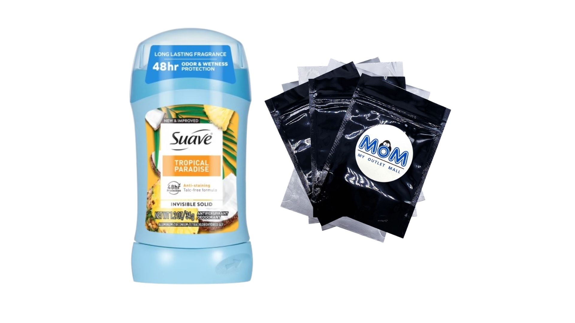 Antiperspirant Deodorant For Women, 48hr Protection, Tropical Paradise - 1 pack - 1.2 oz per pack - plus 3 My Outlet Mall Resealable Storage Pouches