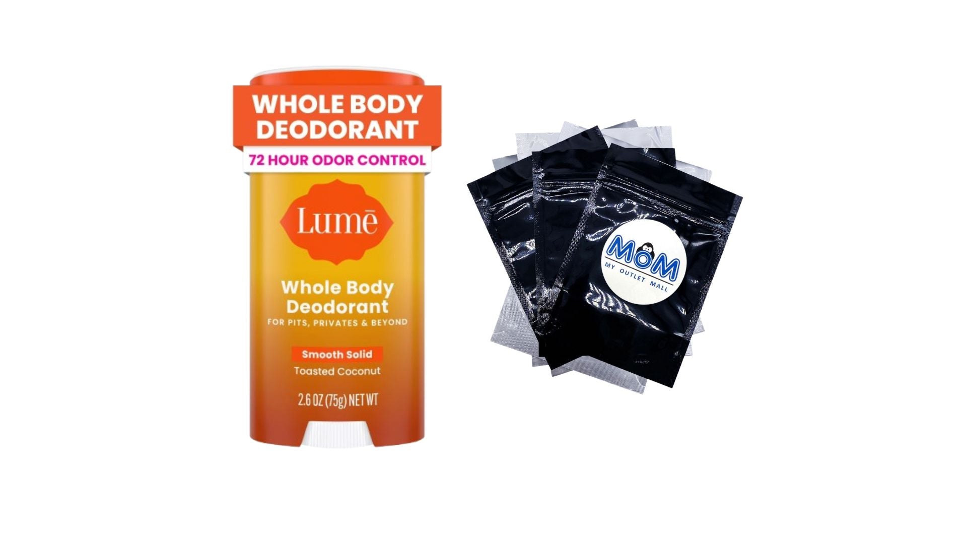 Whole Body Women's Deodorant Smooth Solid Stick Aluminum Free, Toasted Coconut - 1 pack - 2.6 oz per pack - plus 3 My Outlet Mall Resealable Storage Pouches