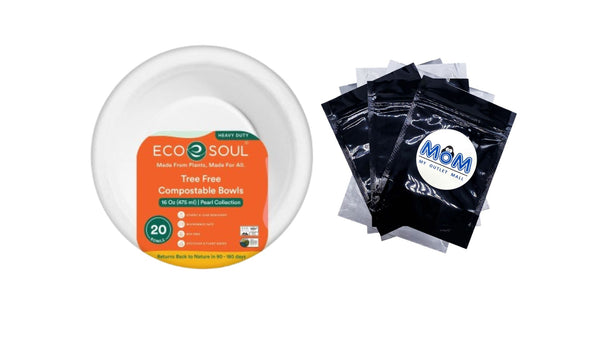 Plant-Based Compostable Disposable Bowls, 16 oz - 1 pack - 20 Count per pack - plus 3 My Outlet Mall Resealable Storage Pouches