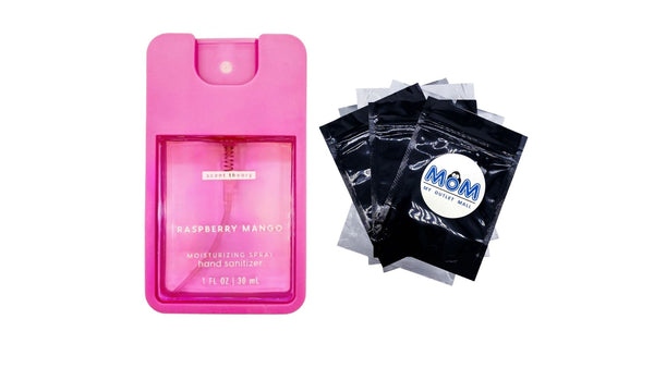 Hand Sanitizer Spray, Raspberry Mango - 1 pack - 1fl oz per pack - plus 3 My Outlet Mall Resealable Storage Pouches