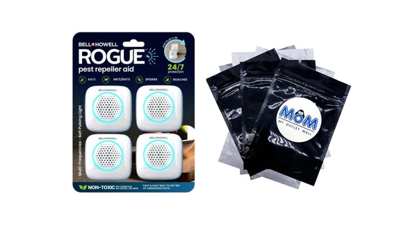 Rogue Ultrasonic Pest Repeller Aid for Home, Mouse Rodent Insect Bug Repellent - 1 pack - 4 Count - plus 3 My Outlet Mall Resealable Storage Pouches