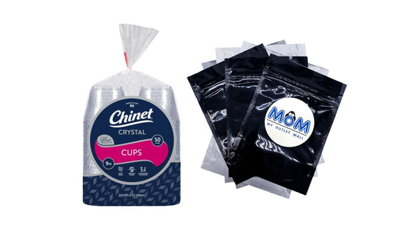 Crystal Premium Disposable Plastic Cups, Clear, 9 oz - 1 pack - 50 Count per pack - plus 3 My Outlet Mall Resealable Storage Pouches