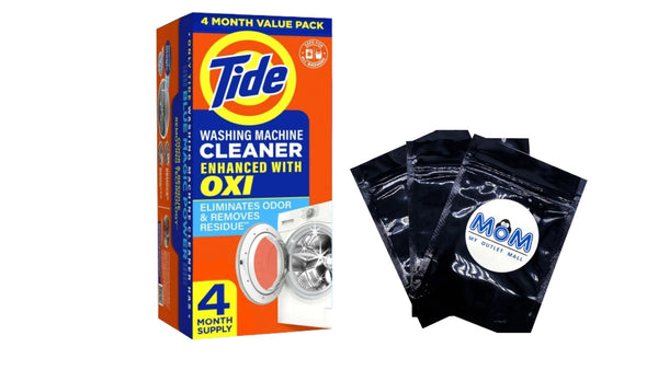Washing Machine Cleaner with Oxi Powder, Odor Eliminator and Washer Residue Remover- 1 pack - 4 count per pack - plus 3 My Outlet Mall Resealable Storage Pouches