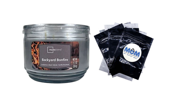 Backyard Bonfire Scented 3-Wick Glass Jar Candle - 1 pack - 11.5 oz per pack - plus 3 My Outlet Mall Resealable Storage Pouches