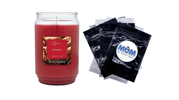 Cinnamon Scented Single-Wick Large Glass Jar Candle - 1 pack - 20 oz per pack - plus 3 My Outlet Mall Resealable Storage Pouches