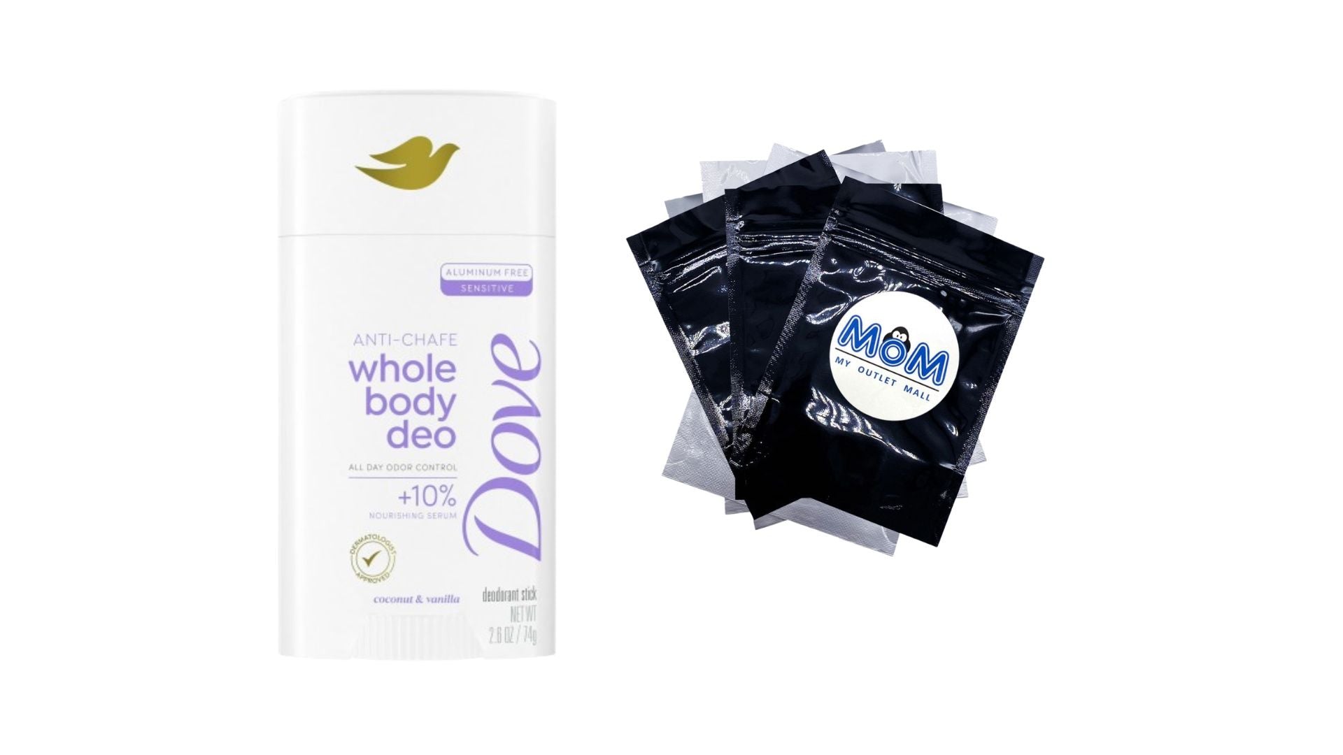 Aluminum Free Whole Body Deo Anti-Chafe Deodorant Stick Coconut & Vanilla - 1 pack - 2.6 oz per pack - plus 3 My Outlet Mall Resealable Storage Pouches