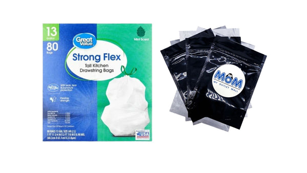 Strong Flex Tall Kitchen Drawstring Bags, Mint Scent, 13 Gallon - 1 pack - 80 Count per pack - plus 3 My Outlet Mall Resealable Storage Pouches