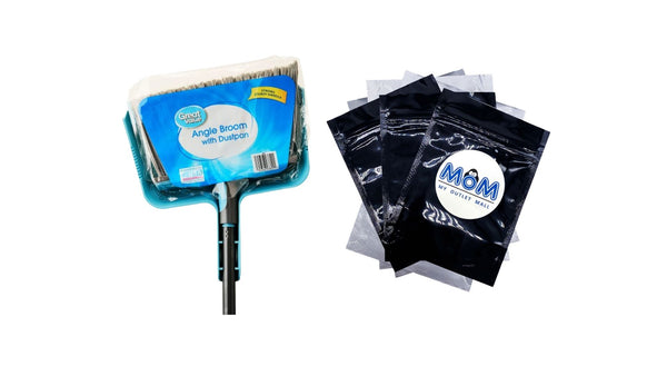 Angle Broom with Dustpan - 1 pack - plus 3 My Outlet Mall Resealable Storage Pouches