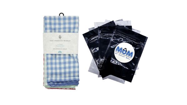 100% Cotton Fabric Napkin Set, Multicolor Gingham, 20" W x 20" L - 1 pack - 4 Count per pack - plus 3 My Outlet Mall Resealable Storage Pouches