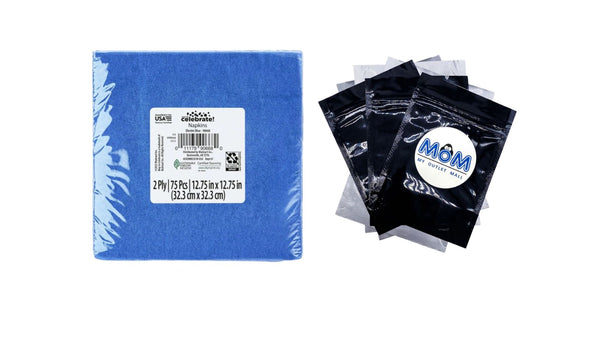 6.5" x 6.5" Disposable Blue Paper Napkins - 1 pack - 75 Count per pack - plus 3 My Outlet Mall Resealable Storage Pouches