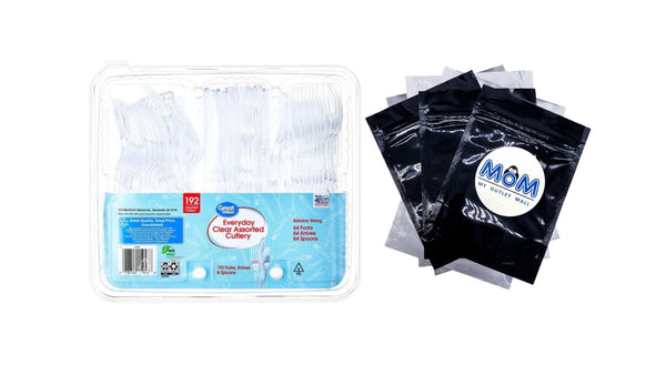 Plastic Everyday Clear Assorted Cutlery - 1 pack - 192 Count per pack - plus 3 My Outlet Mall Resealable Storage Pouches