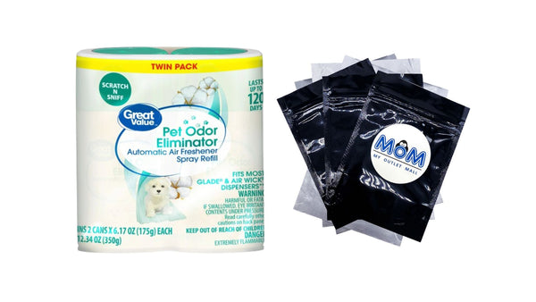 Automatic Air Freshener Spray Refill, Pet Odor Eliminator, Twin pack - 1 pack - plus 3 My Outlet Mall Resealable Storage Pouches