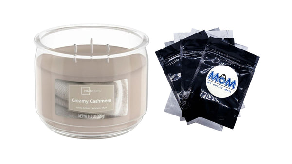 Creamy Cashmere Scented 3-Wick Glass Jar Candle - 1 pack - 11.5 oz per pack - plus 3 My Outlet Mall Resealable Storage Pouches
